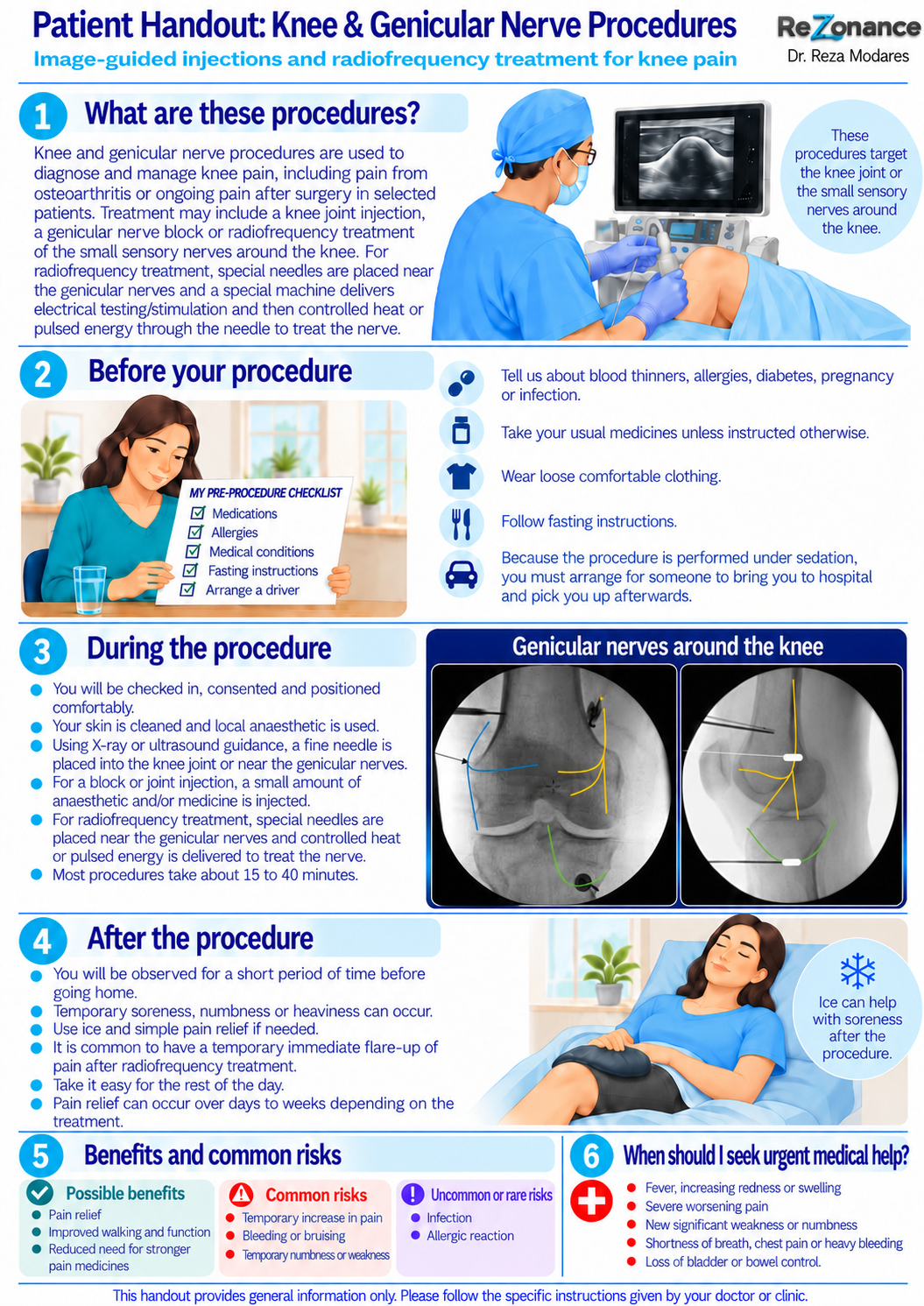 One-page patient flyer: Knee & Genicular Nerve Procedures