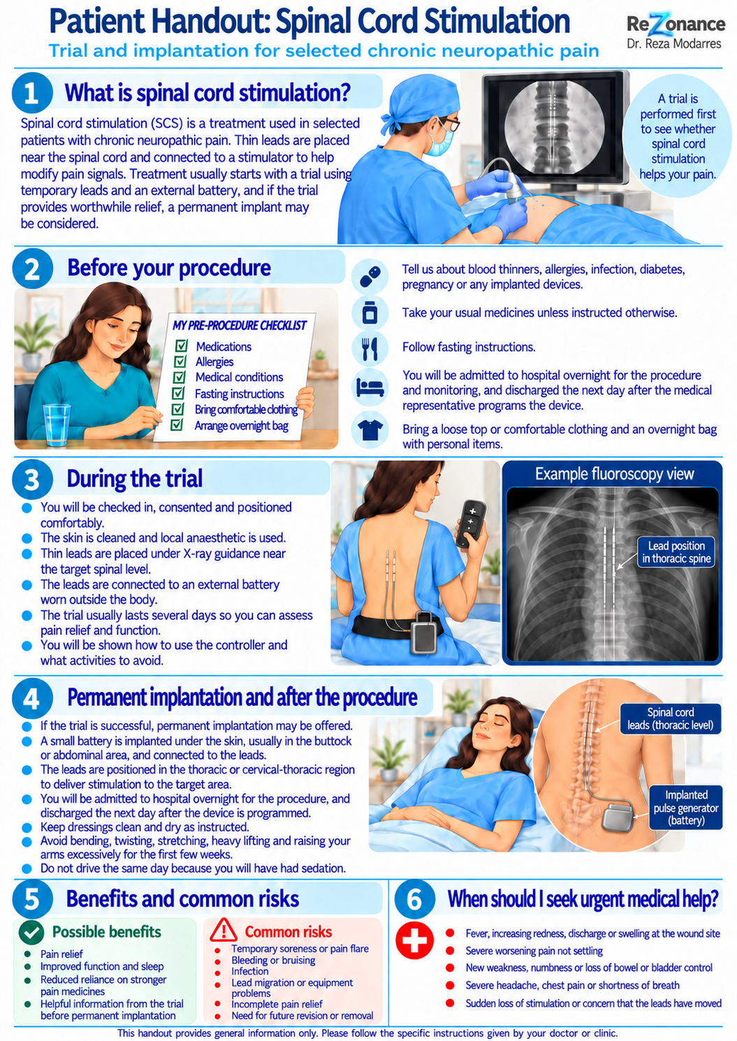 One-page patient flyer: Spinal Cord Stimulation