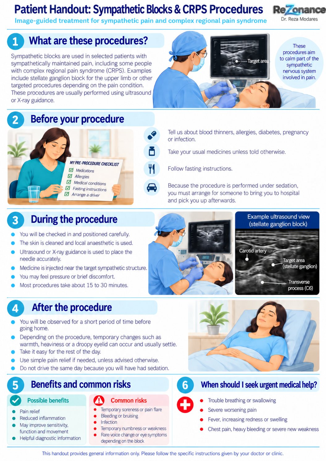One-page patient flyer: Sympathetic Blocks for CRPS